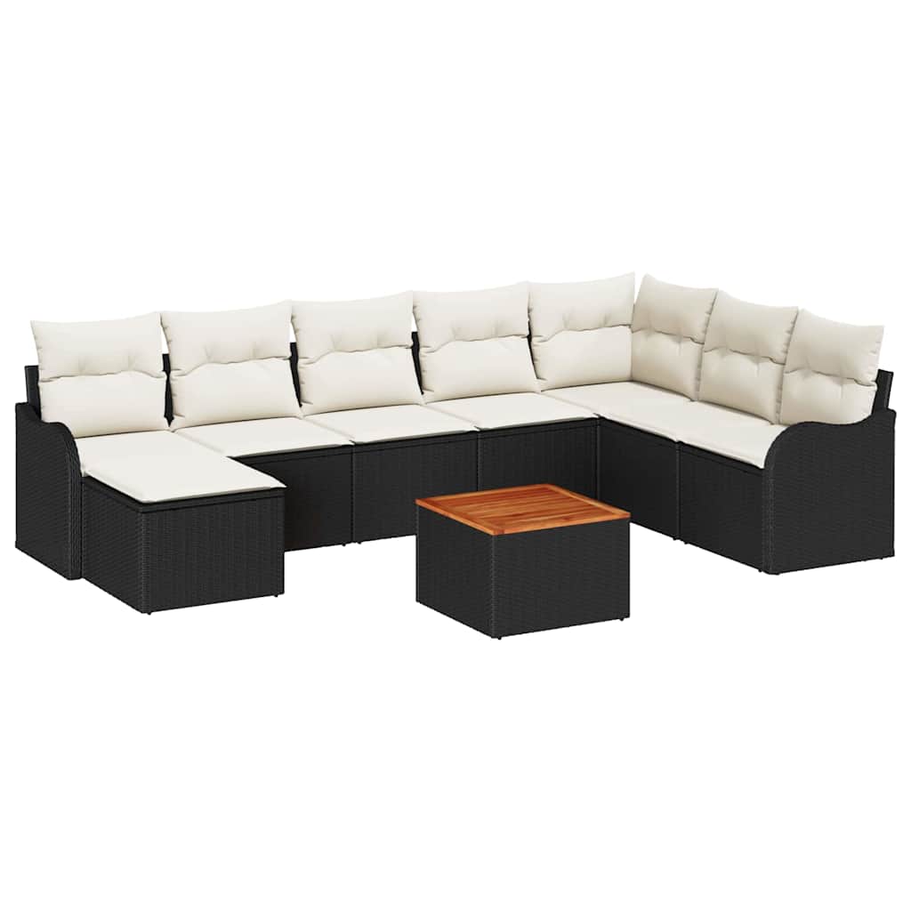 Gartensofa-set mit Speicher 9 pcs Schwarz und Creme Poly-Rattan