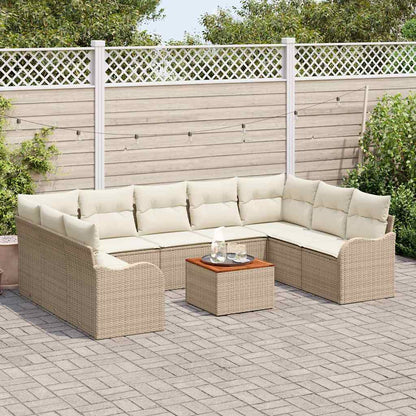 Gartensofa-set mit Speicher 10 pcs Beige und Creme Poly-Rattan