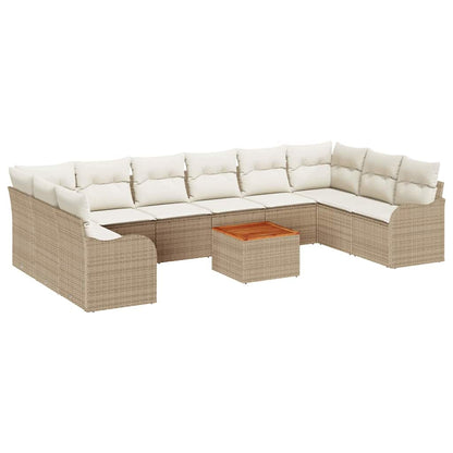 Gartensofa-set mit Speicher 10 pcs Beige und Creme Poly-Rattan