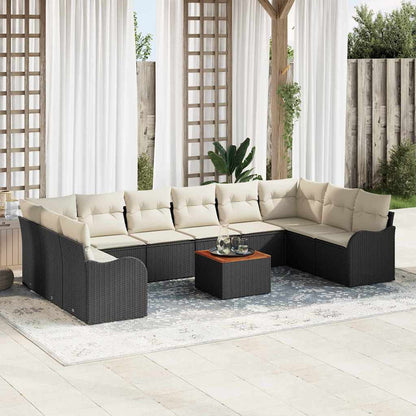 Gartensofa-set 11 pcs Schwarz und Creme Poly-Rattan