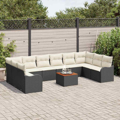 Gartensofa-set 11 pcs Schwarz und Creme Poly-Rattan