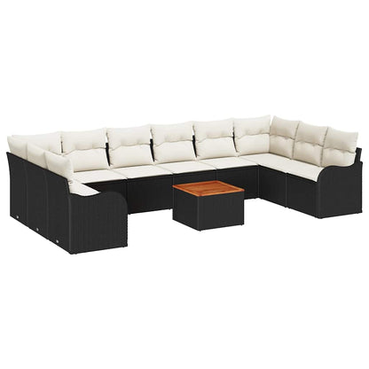 Gartensofa-set 11 pcs Schwarz und Creme Poly-Rattan