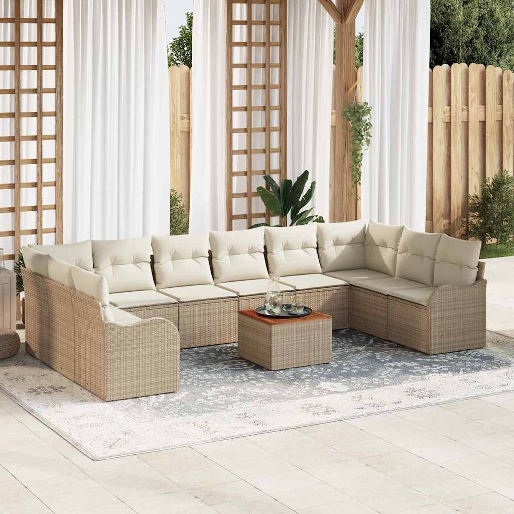 Gartensofa-set mit Speicher 11 pcs Beige und Creme Poly-Rattan
