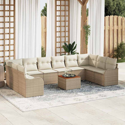 Gartensofa-set mit Speicher 11 pcs Beige und Creme Poly-Rattan