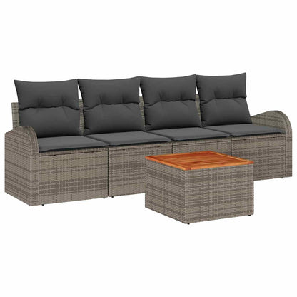 Gartensofa-set mit Speicher 5 pcs Grau Poly-Rattan