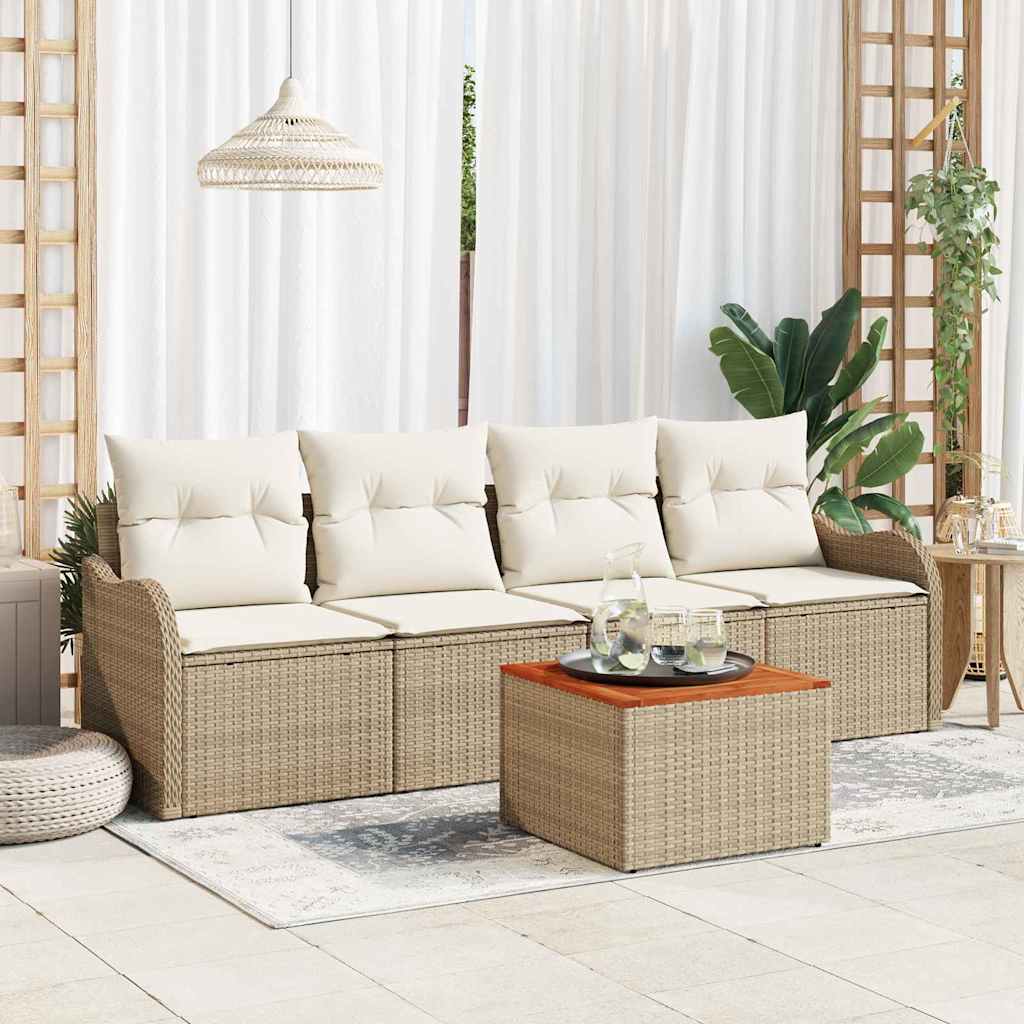Gartensofa-set mit Speicher 5 pcs Beige und Creme Poly-Rattan