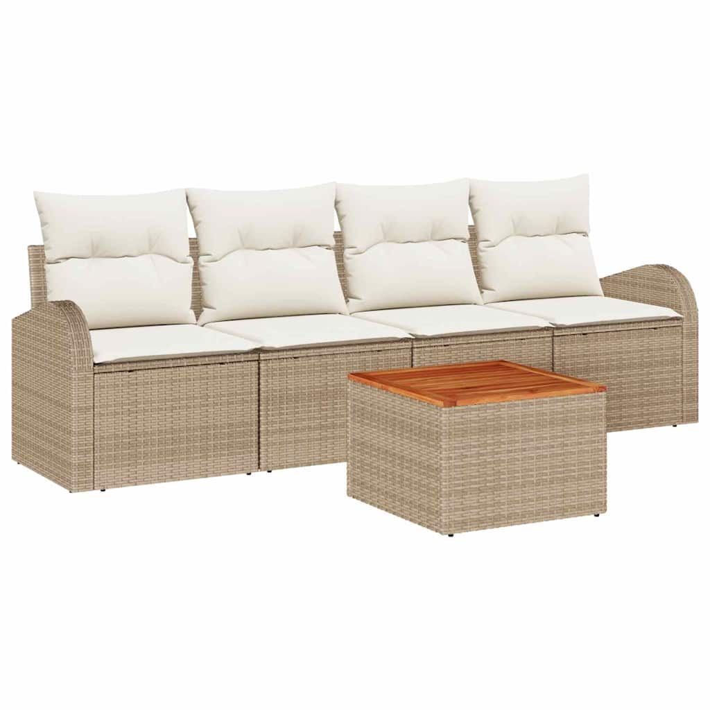 Gartensofa-set mit Speicher 5 pcs Beige und Creme Poly-Rattan