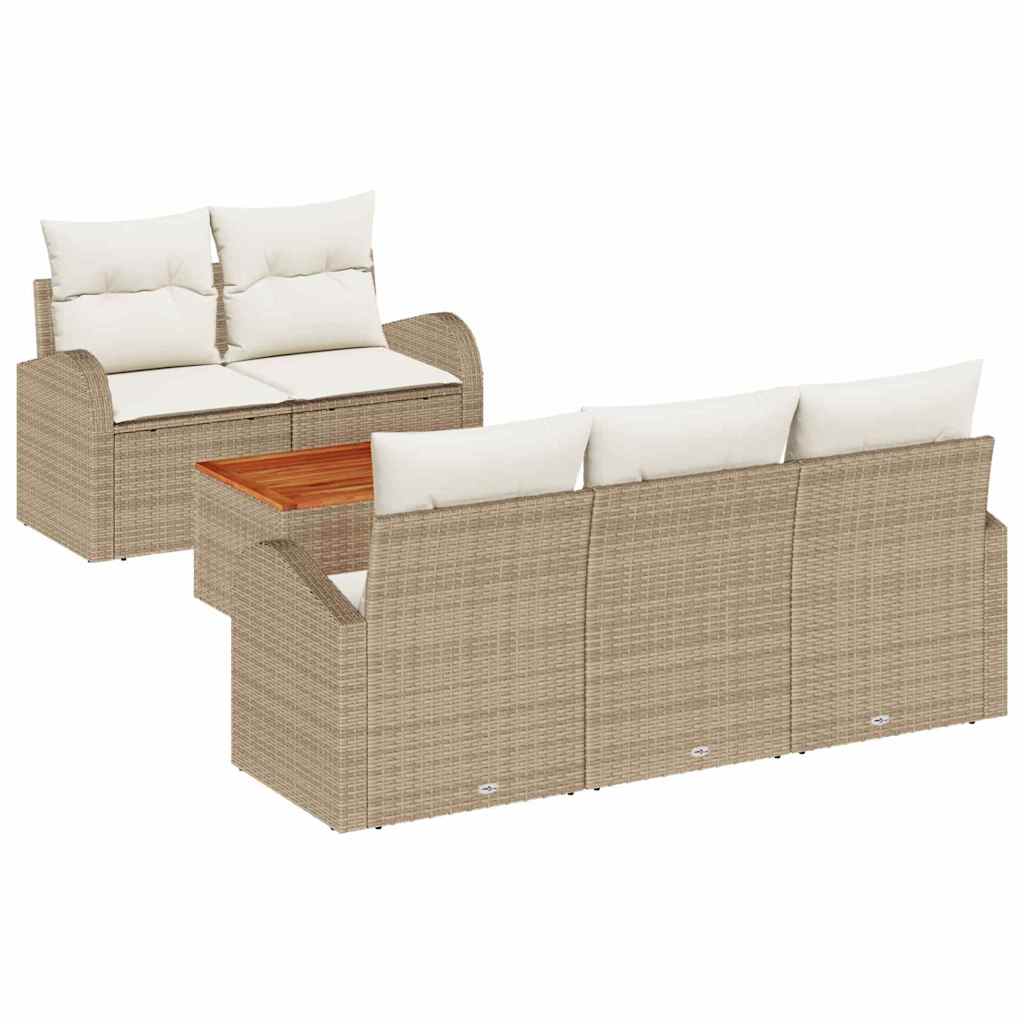 Gartensofa-set mit Speicher 6 pcs Beige und Creme Poly-Rattan