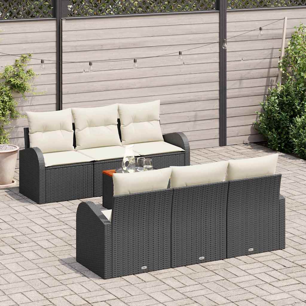 Gartensofa-set mit Speicher 7 pcs Schwarz und Creme Poly-Rattan