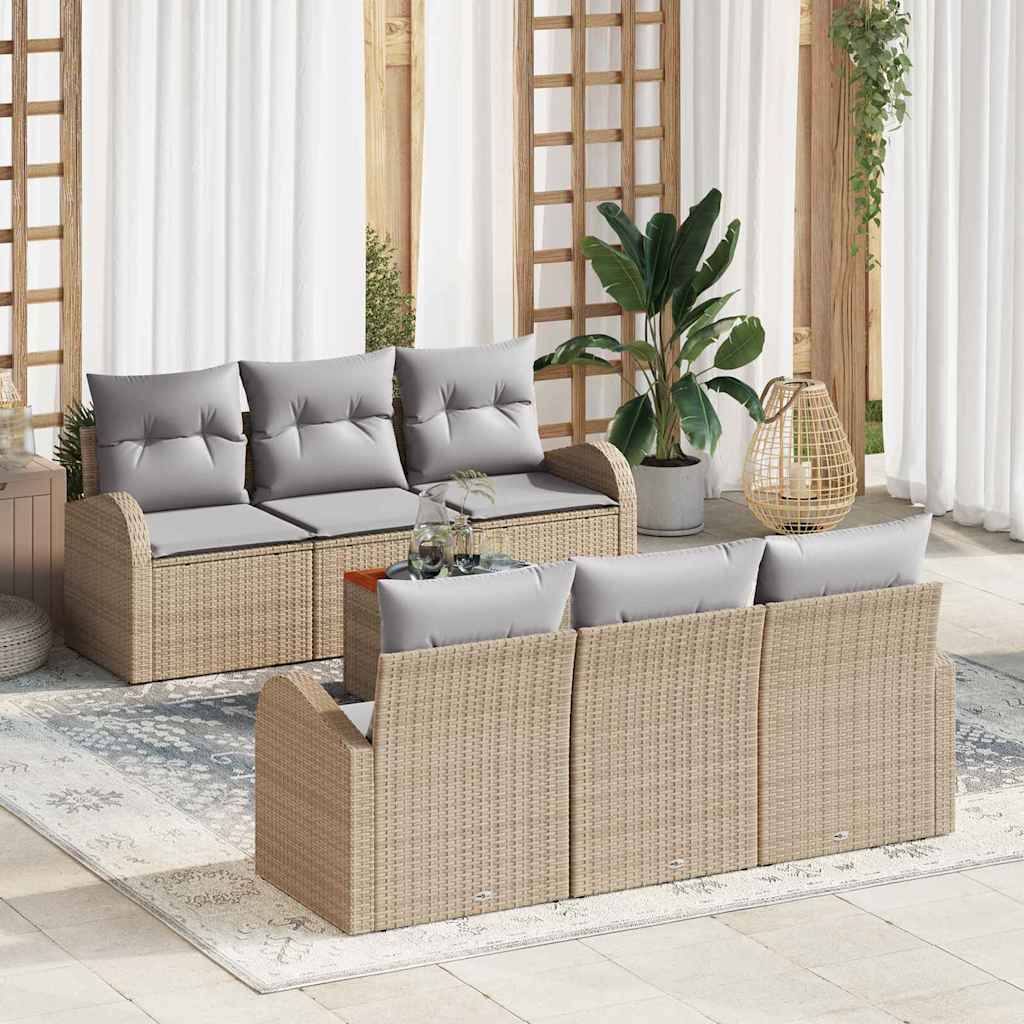 Gartensofa-set 7 pcs Beige und Hellgrau Poly-Rattan