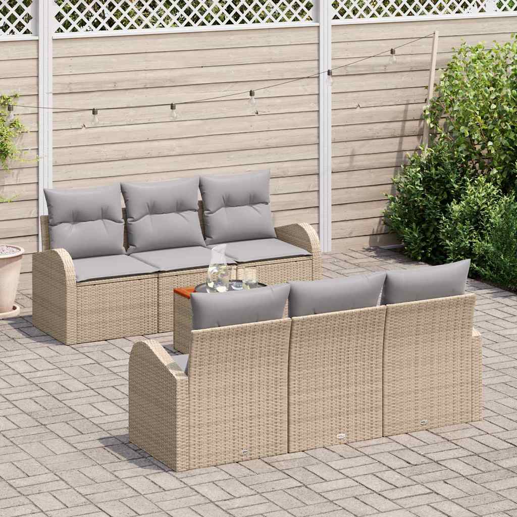 Gartensofa-set 7 pcs Beige und Hellgrau Poly-Rattan