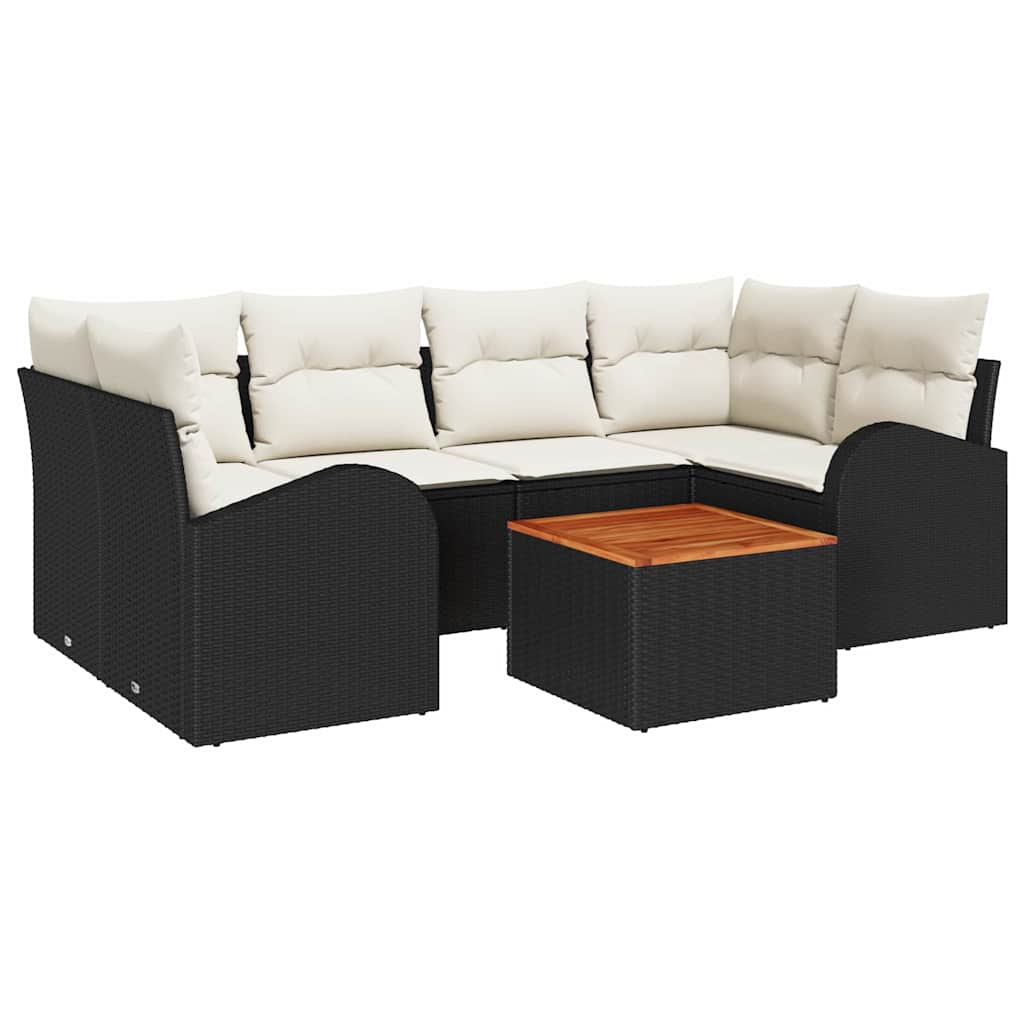 Gartensofa-set mit Speicher 7 pcs Schwarz und Creme Poly-Rattan