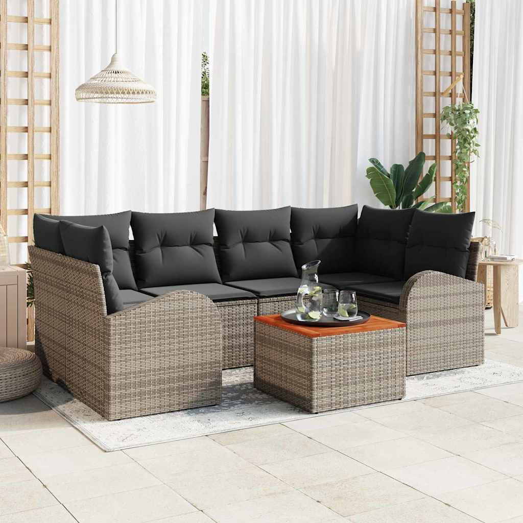 Gartensofa-set mit Speicher 7 pcs Grau Poly-Rattan