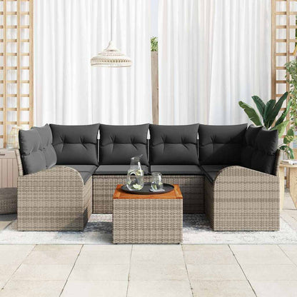 Gartensofa-set mit Speicher 7 pcs Grau Poly-Rattan
