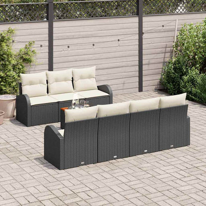 Gartensofa-set mit Speicher 8 pcs Schwarz und Creme Poly-Rattan