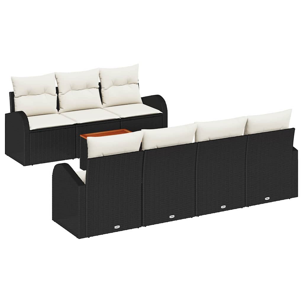 Gartensofa-set mit Speicher 8 pcs Schwarz und Creme Poly-Rattan