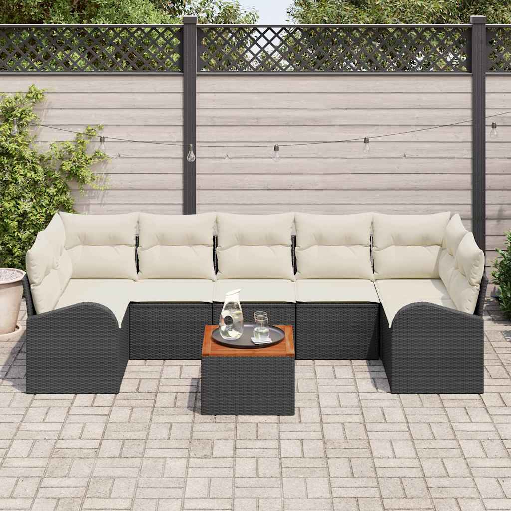 Gartensofa-set mit Speicher 8 pcs Schwarz und Creme Poly-Rattan
