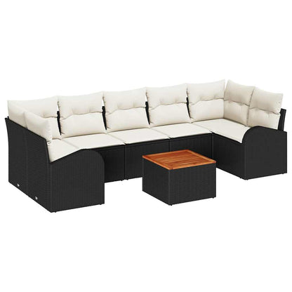 Gartensofa-set mit Speicher 8 pcs Schwarz und Creme Poly-Rattan
