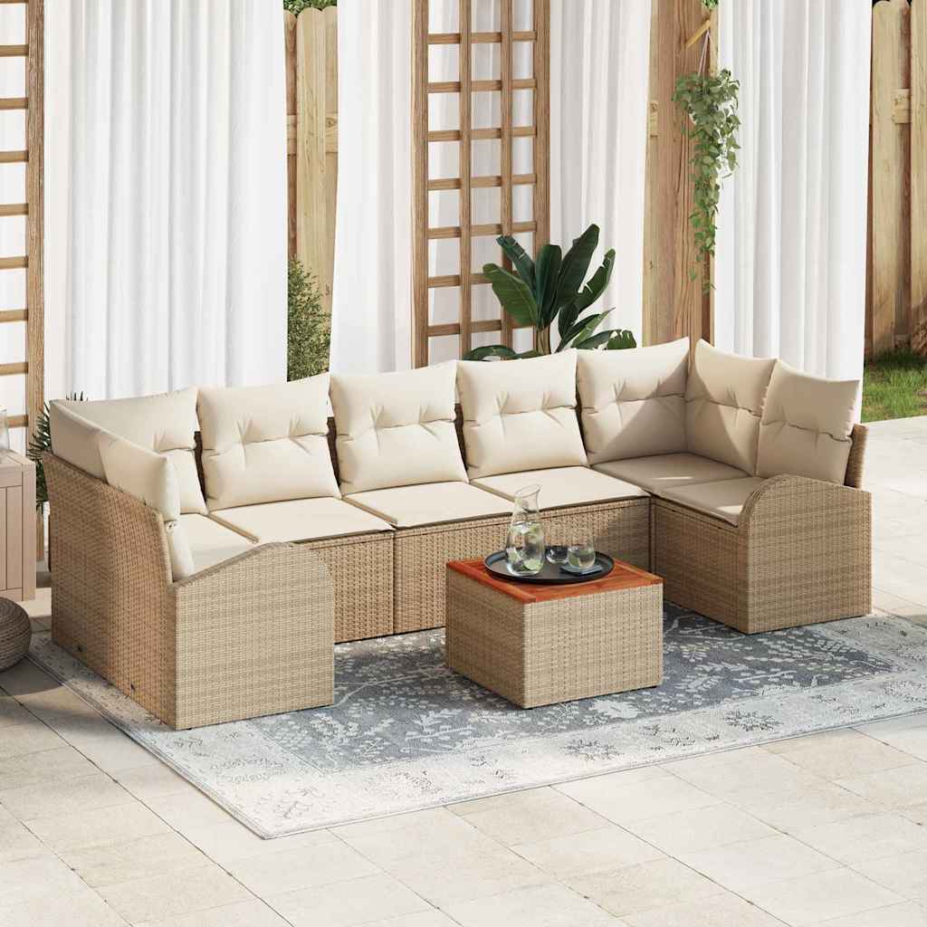 Gartensofa-set mit Speicher 8 pcs Beige und Creme Poly-Rattan