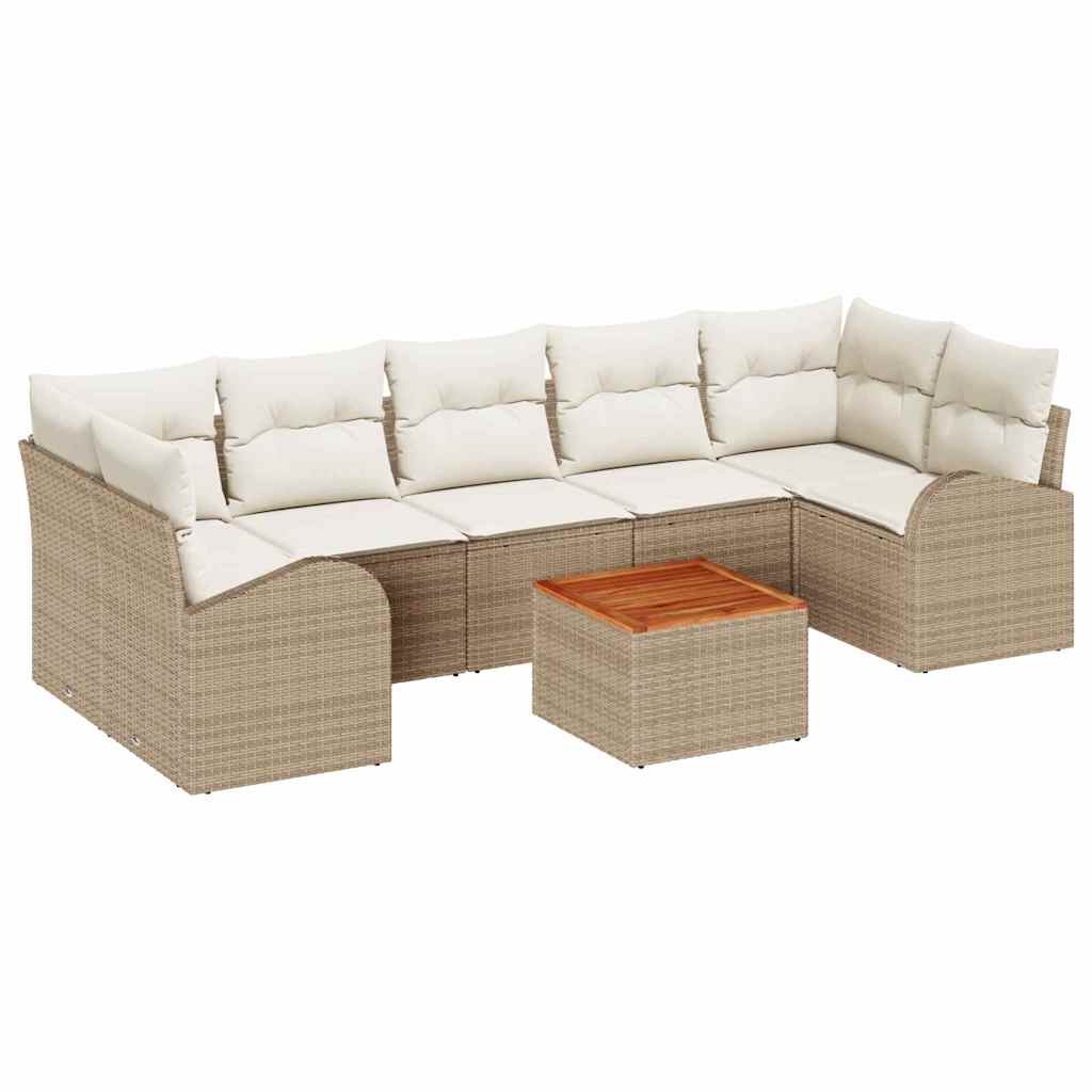 Gartensofa-set mit Speicher 8 pcs Beige und Creme Poly-Rattan