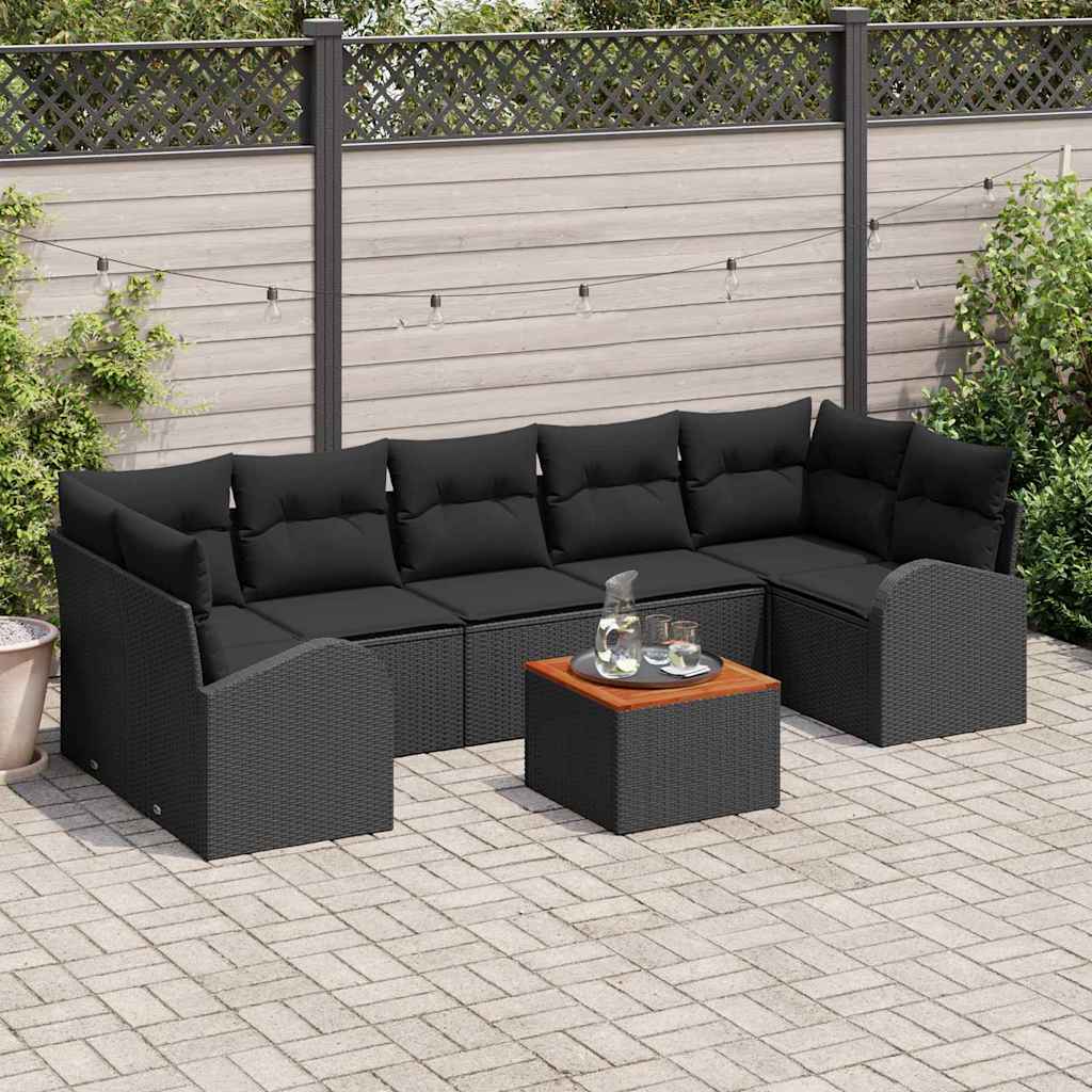 Gartensofa-set mit Speicher 8 pcs Schwarz Poly-Rattan