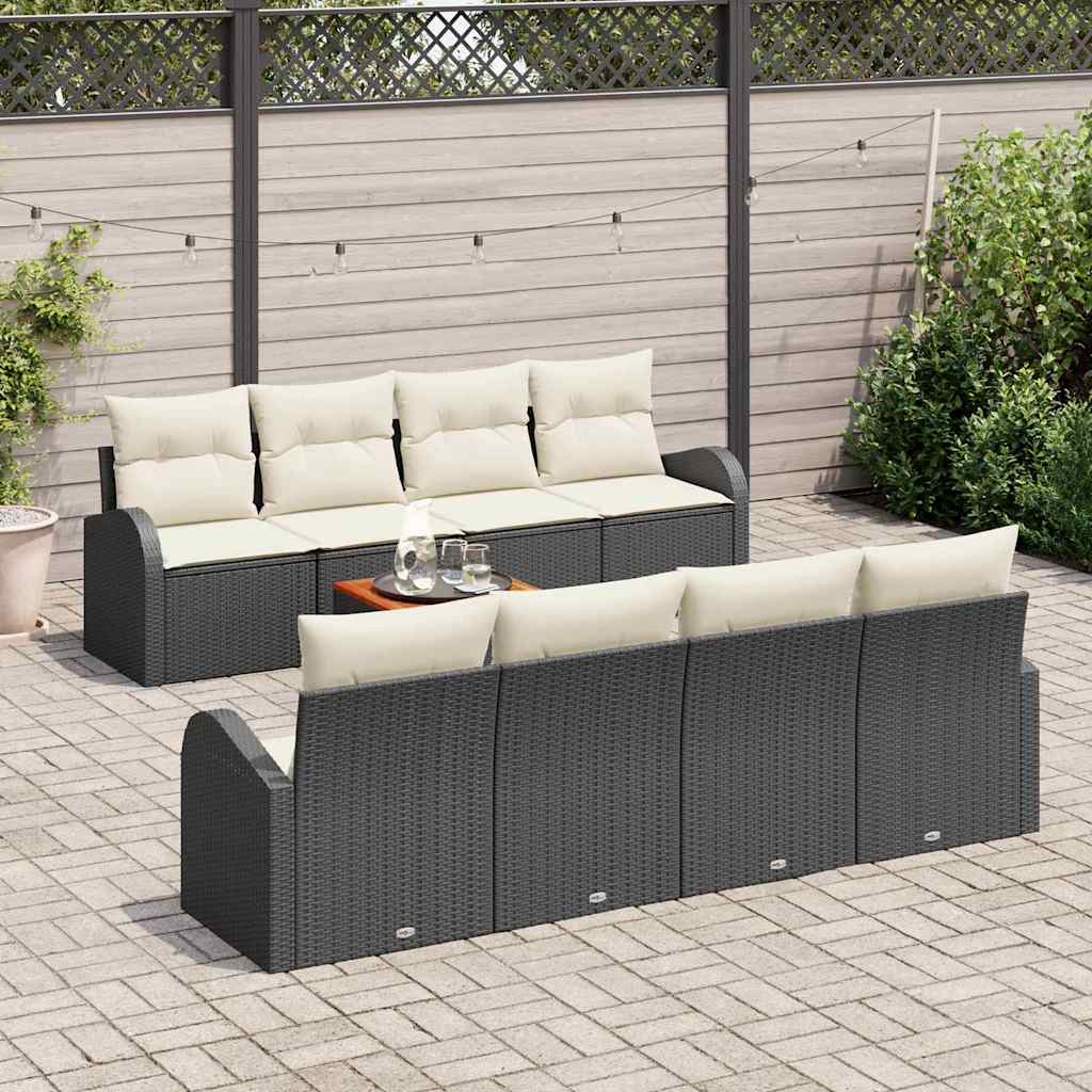 vidaXL Gartensofa-set mit Speicher 9 pcs Schwarz und Creme Poly-Rattan