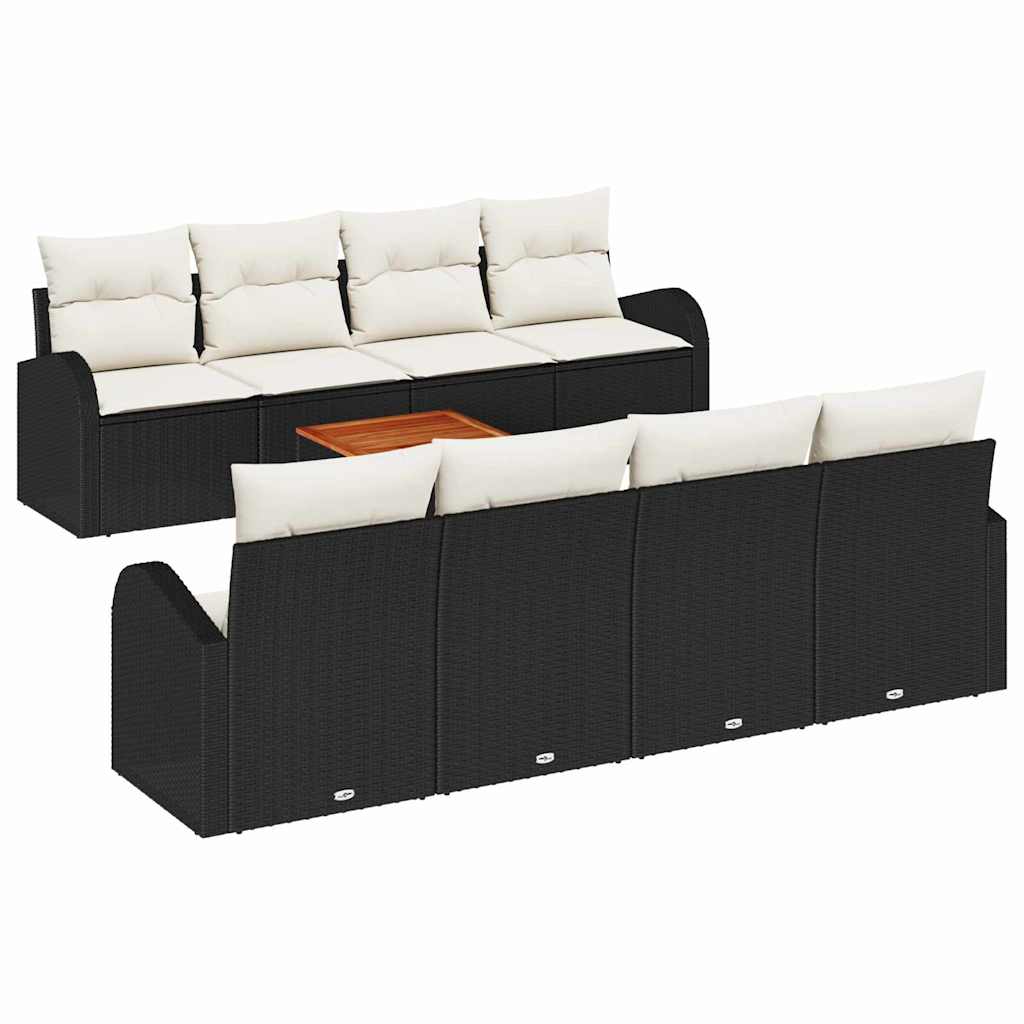 vidaXL Gartensofa-set mit Speicher 9 pcs Schwarz und Creme Poly-Rattan
