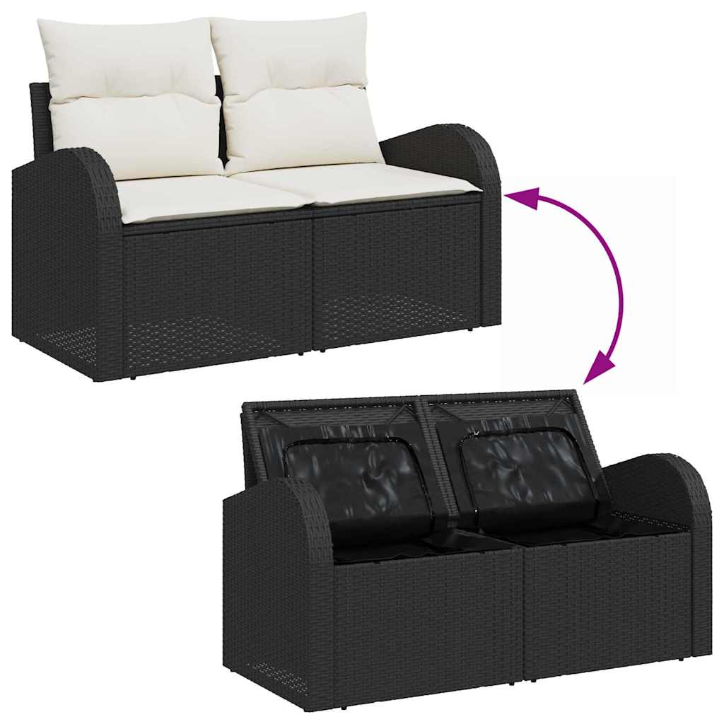 vidaXL Gartensofa-set mit Speicher 9 pcs Schwarz und Creme Poly-Rattan