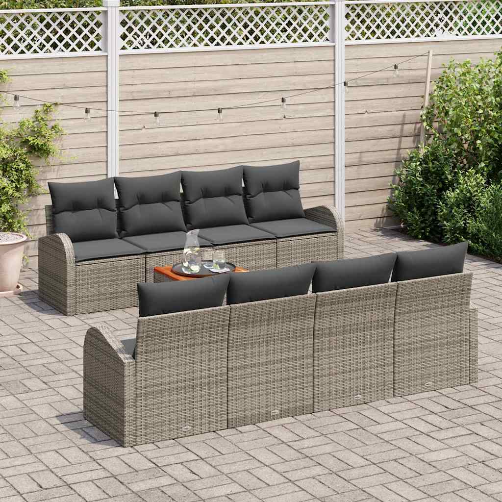 vidaXL Gartensofa-set mit Speicher 9 pcs Grau Poly-Rattan