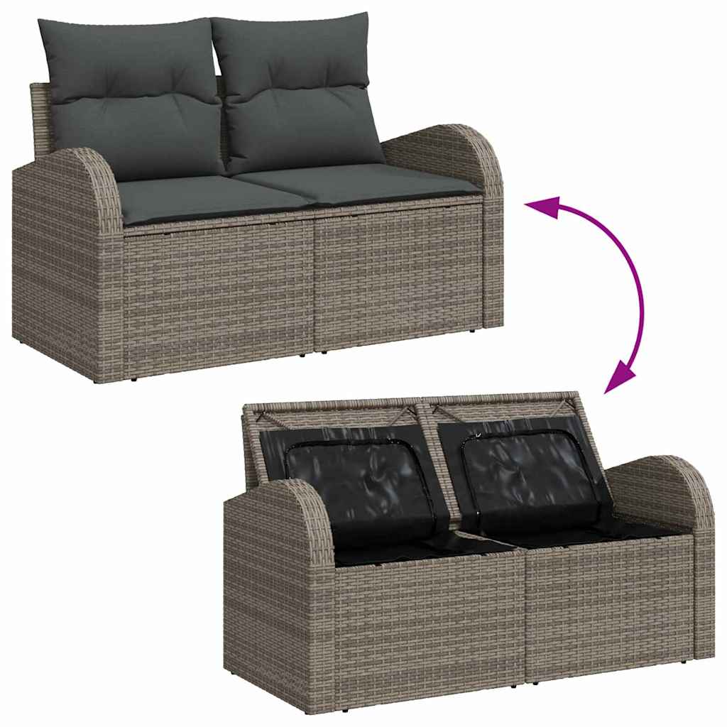 vidaXL Gartensofa-set mit Speicher 9 pcs Grau Poly-Rattan