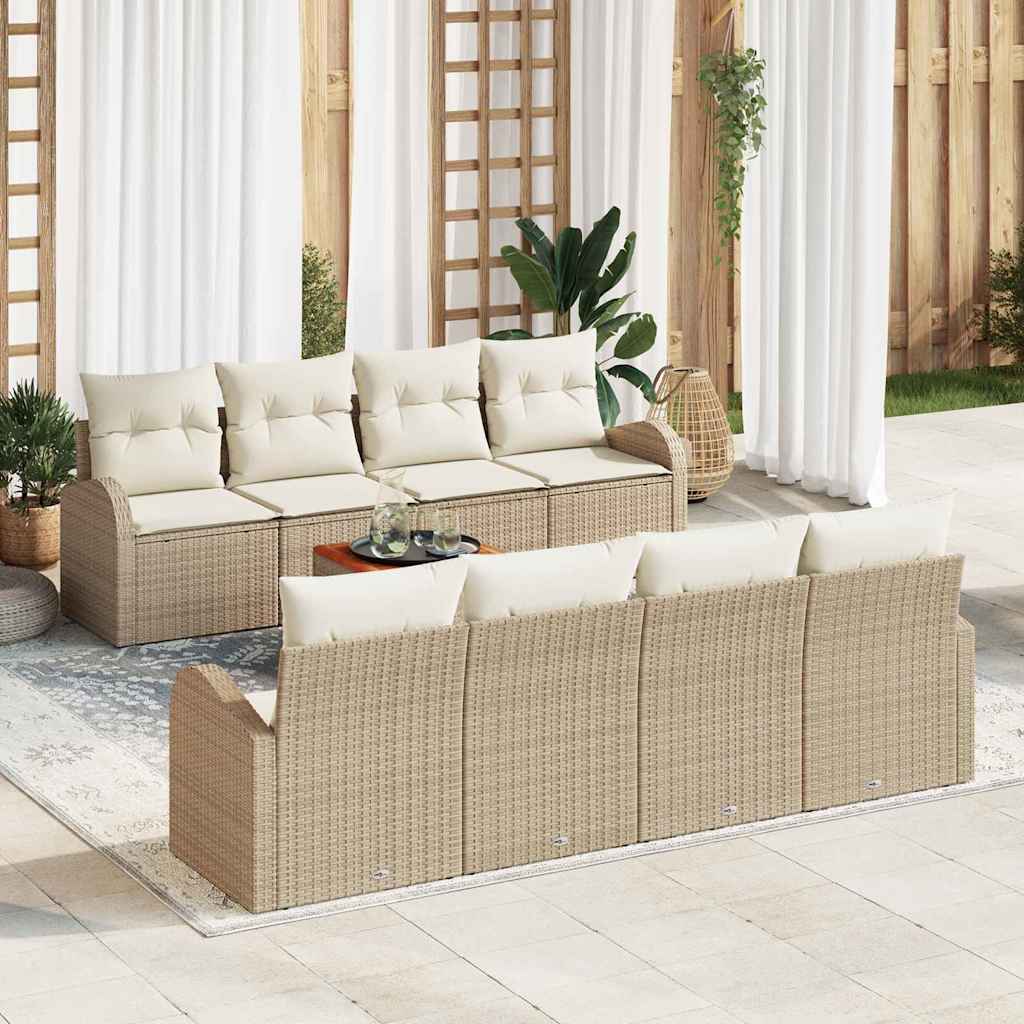 Gartensofa-set mit Speicher 9 pcs Beige und Creme Poly-Rattan