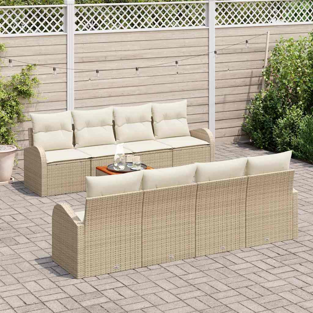 Gartensofa-set mit Speicher 9 pcs Beige und Creme Poly-Rattan