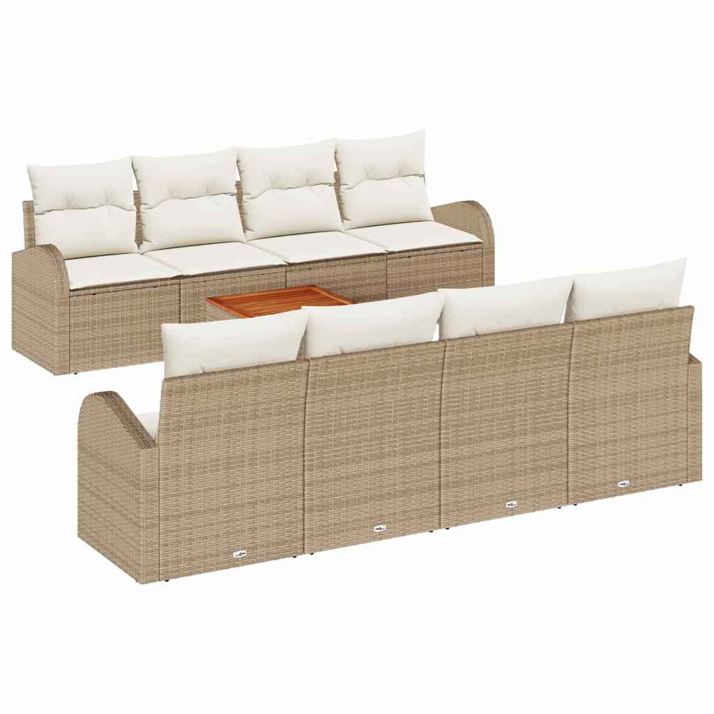 Gartensofa-set mit Speicher 9 pcs Beige und Creme Poly-Rattan