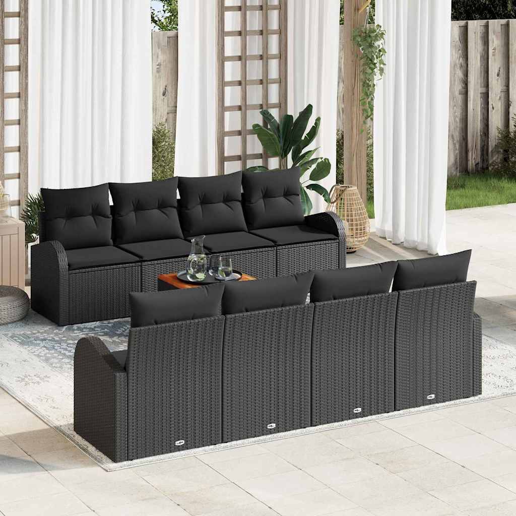 Gartensofa-set mit Speicher 9 pcs Schwarz Poly-Rattan