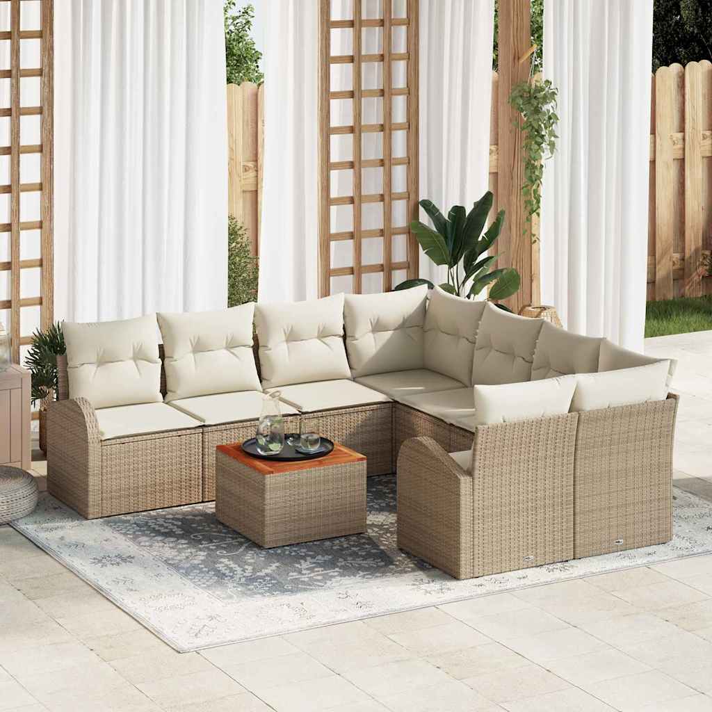Gartensofa-set mit Speicher 9 pcs Beige und Creme Poly-Rattan