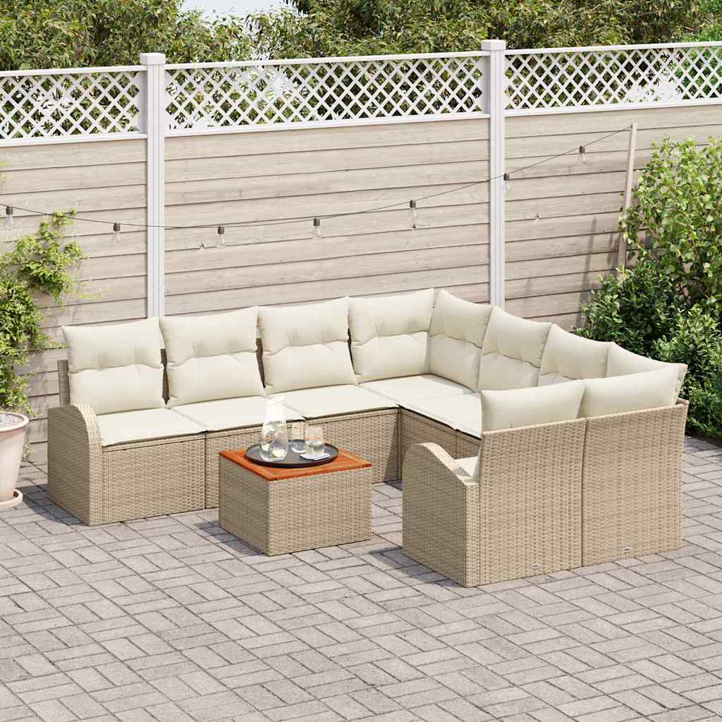Gartensofa-set mit Speicher 9 pcs Beige und Creme Poly-Rattan