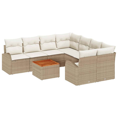 Gartensofa-set mit Speicher 9 pcs Beige und Creme Poly-Rattan