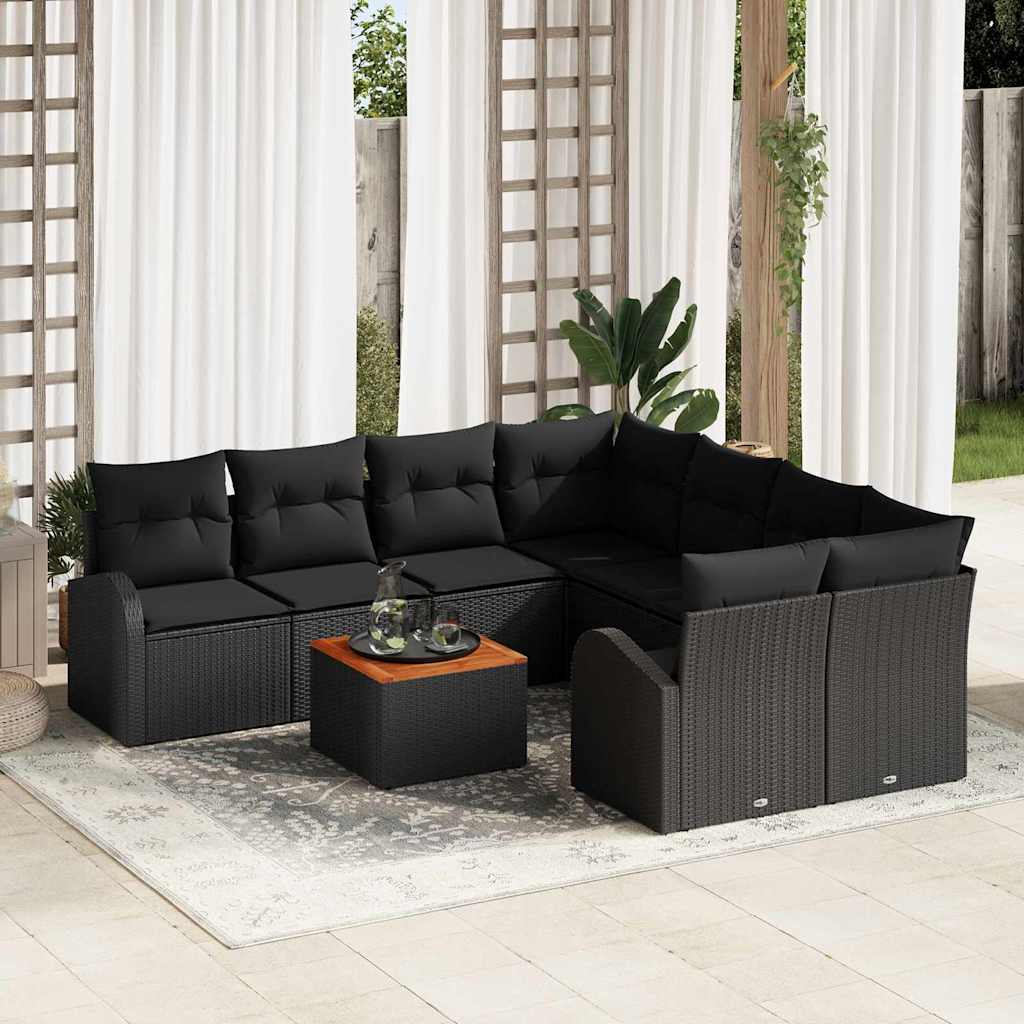 Gartensofa-set mit Speicher 9 pcs Schwarz Poly-Rattan