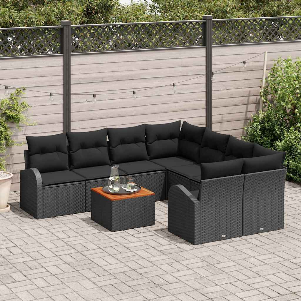 Gartensofa-set mit Speicher 9 pcs Schwarz Poly-Rattan