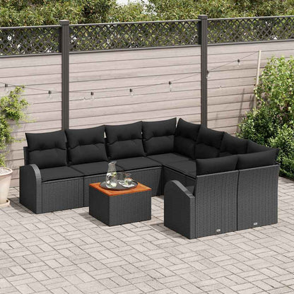 Gartensofa-set mit Speicher 9 pcs Schwarz Poly-Rattan