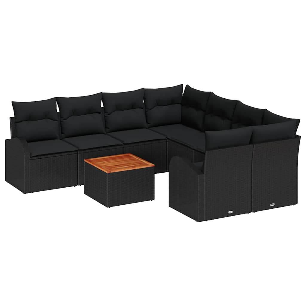 Gartensofa-set mit Speicher 9 pcs Schwarz Poly-Rattan