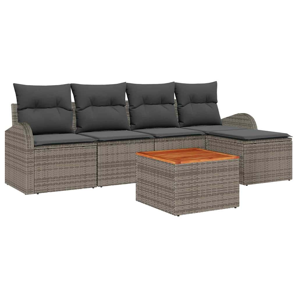 Gartensofa-set mit Speicher 6 pcs Grau Poly-Rattan