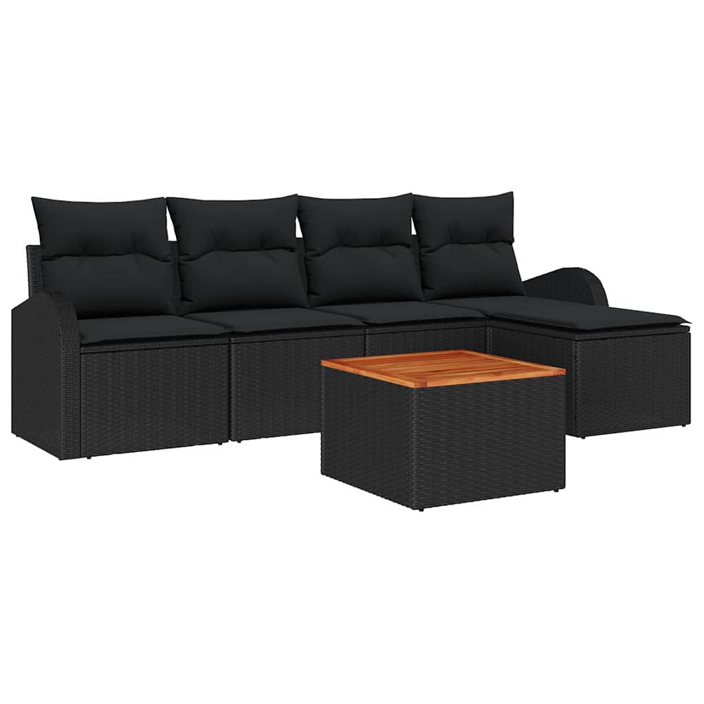 Gartensofa-set mit Speicher 6 pcs Schwarz Poly-Rattan