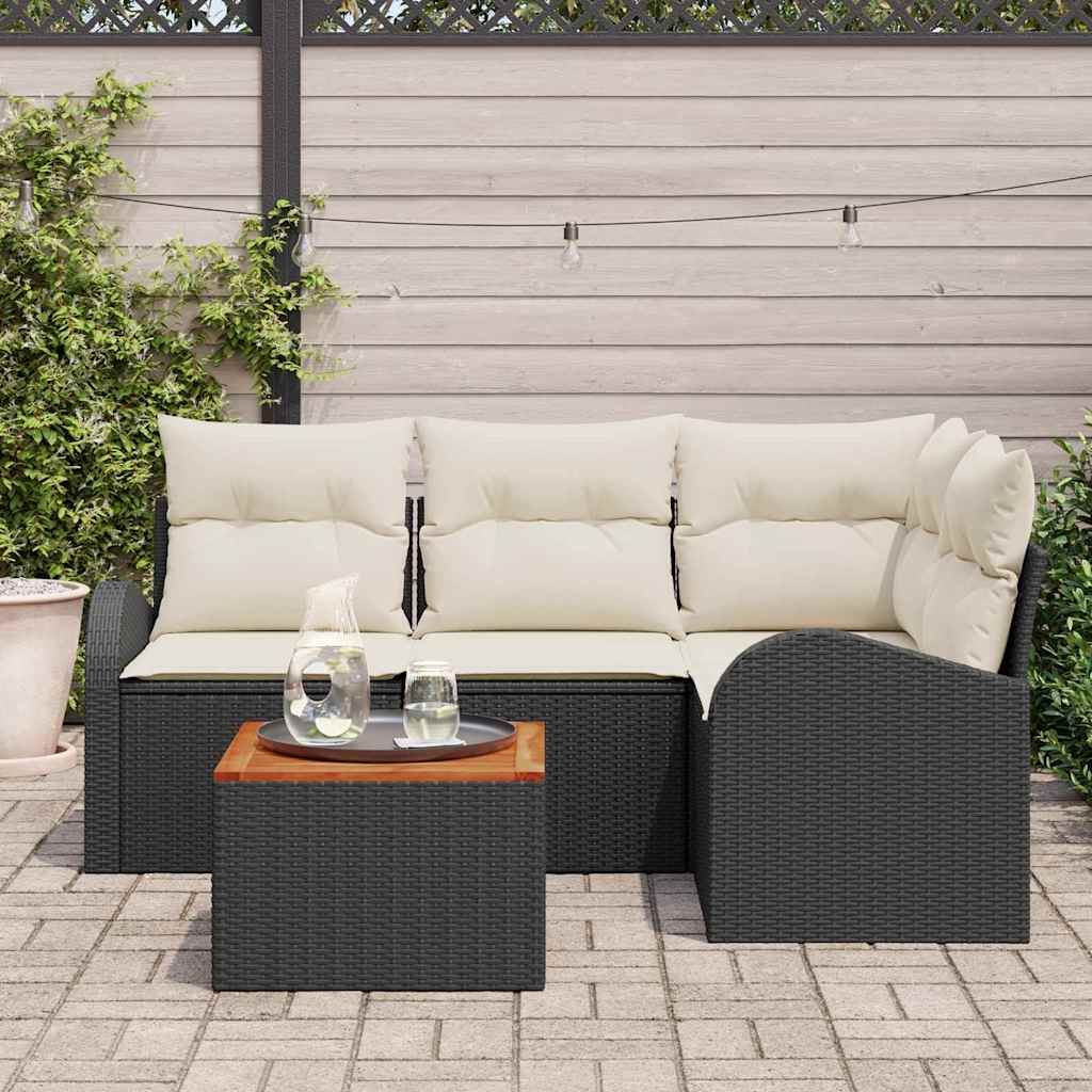 Gartensofa-set mit Speicher 5 pcs Schwarz und Creme Poly-Rattan