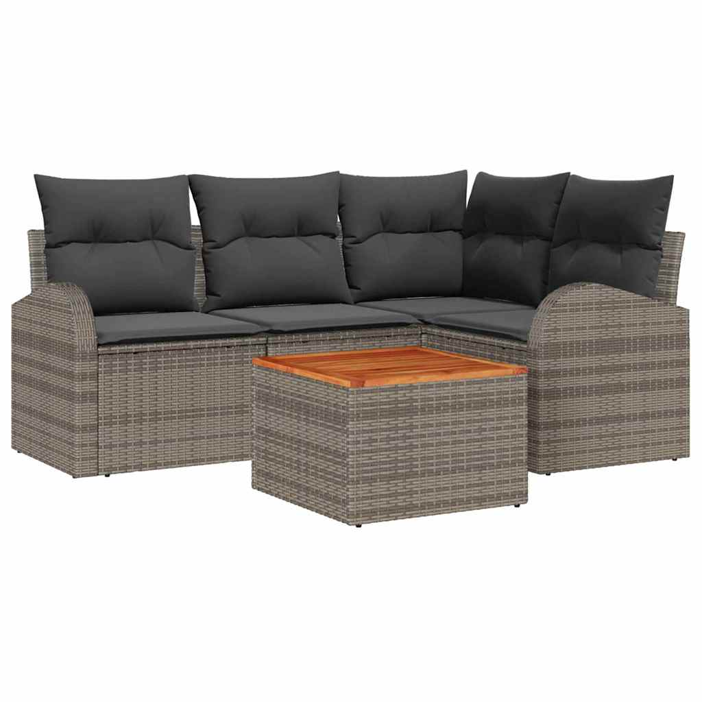 Gartensofa-set mit Speicher 5 pcs Grau Poly-Rattan