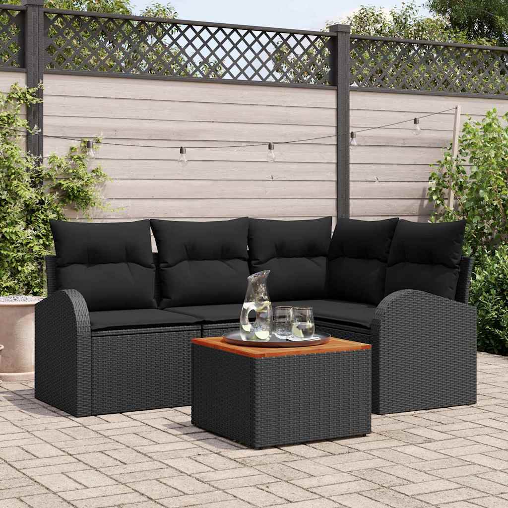 Gartensofa-set mit Speicher 5 pcs Schwarz Poly-Rattan