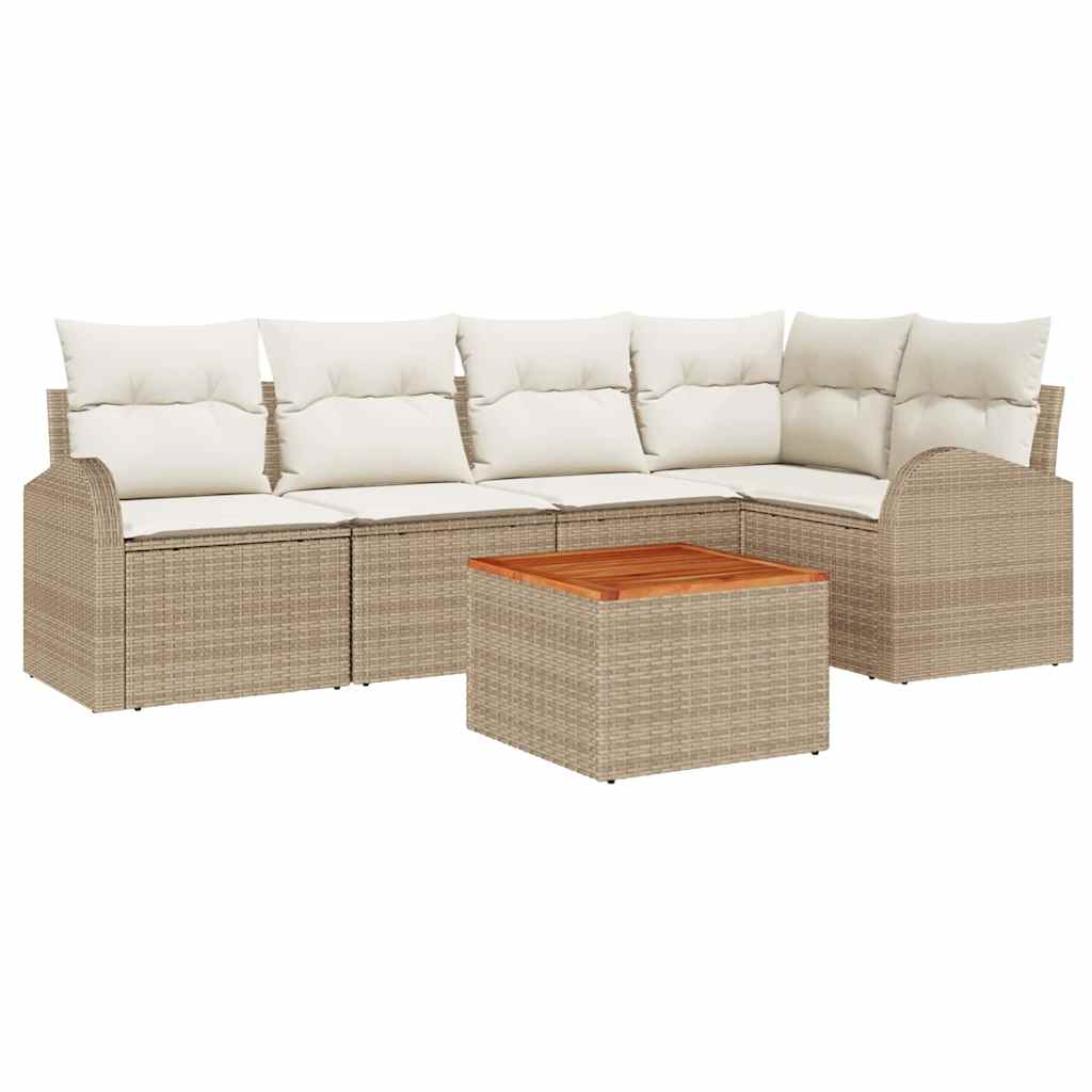 Gartensofa-set mit Speicher 6 pcs Beige und Creme Poly-Rattan