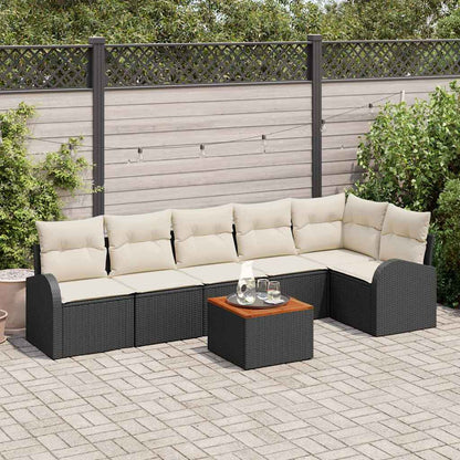 Gartensofa-set mit Speicher 7 pcs Schwarz und Creme Poly-Rattan