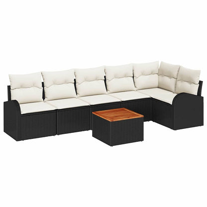 Gartensofa-set mit Speicher 7 pcs Schwarz und Creme Poly-Rattan