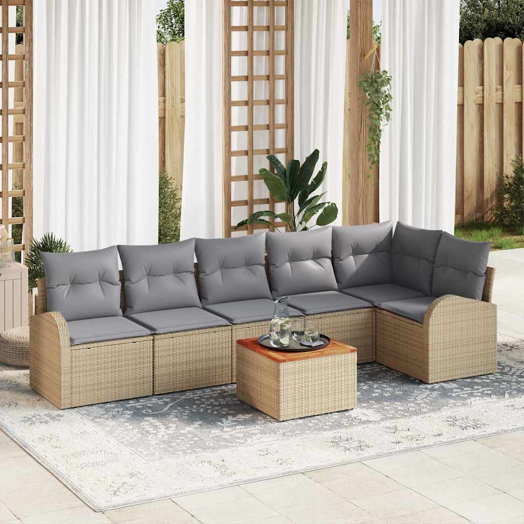 Gartensofa-set 7 pcs Beige und Hellgrau Poly-Rattan